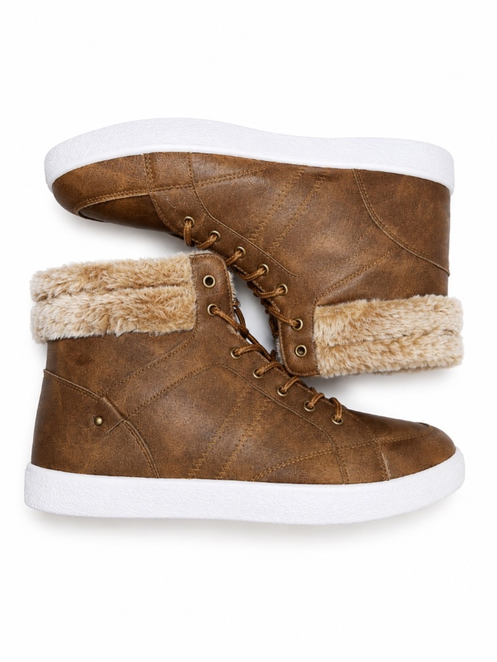 JOSINY Faux Fur Lined Winter High Top Sneakers Boots Brown NWOT Women’s
